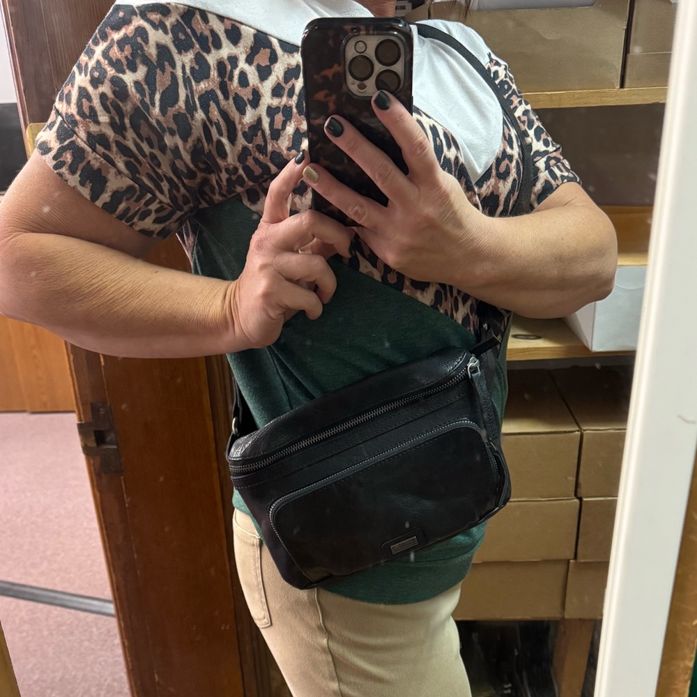 Spikes & Sparrow Oregon Black leather belted waist bag